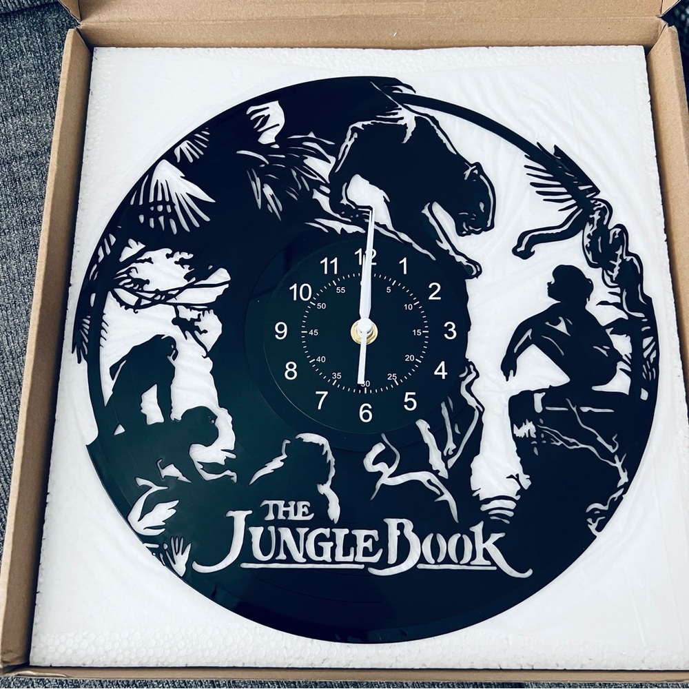 🐍 New! The Jungle Book Real Vinyl Record Die-Cut 11.8 x 11.8 Silent Wall Clock